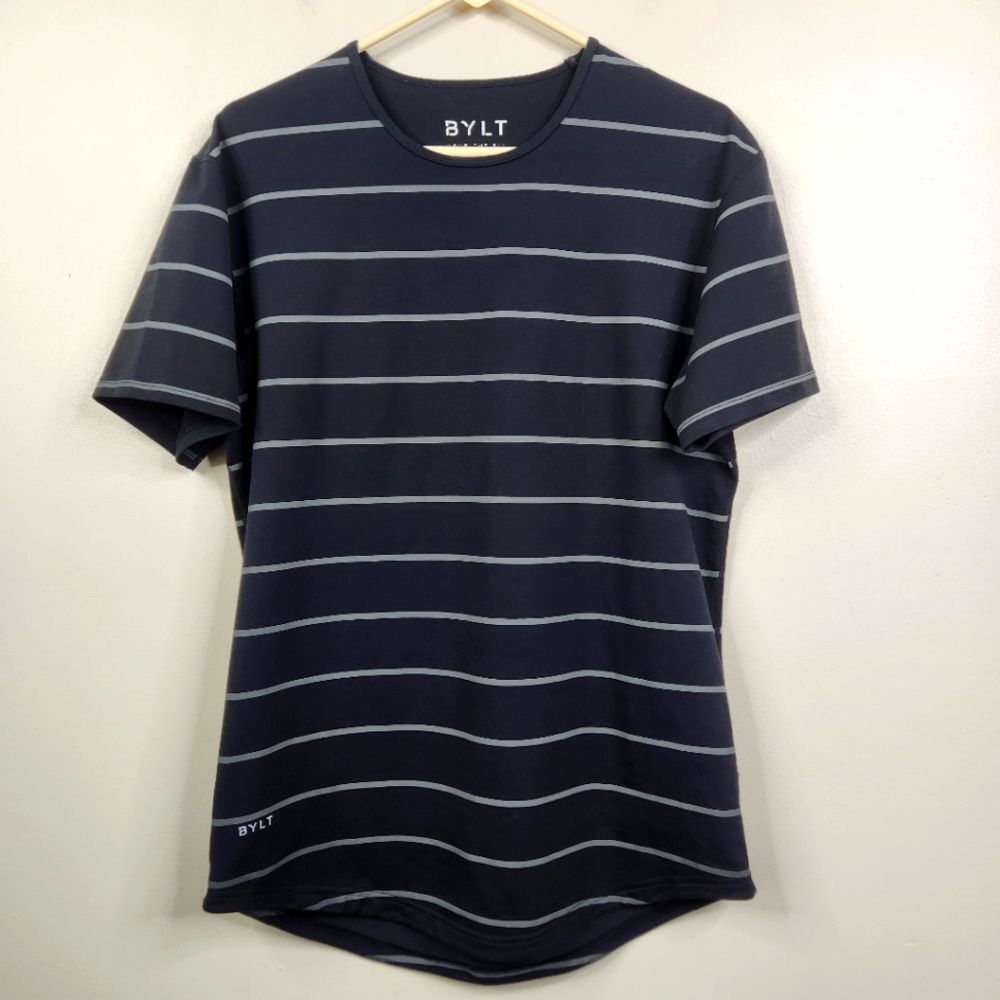 BYLT Mens Short Sleeve Drop Cut Striped Lux Tee Medium